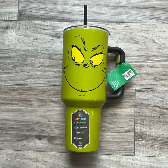 The Grinch Christmas green stainless steel 40 oz tumbler cup straw holiday - Picture 1 of 5
